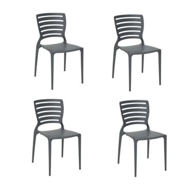 Imagem de Kit 4 Cadeiras Sofia Grafite Tramontina Encosto Vazado Horizontal 92237/007