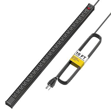 Imagem de Fita de alimentação de proteção contra surtos 24 tomadas, faixa de energia de metal resistente longa certificada pela ETL com cabo de alimentação de extensão de 45 metros de comprimento para gabinete, industrial, comercial e doméstico (preto)