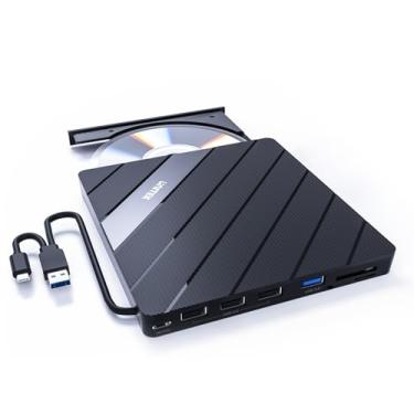 Imagem de Unitek Driver de DVD externo USB C portátil CD/DVD +/-RW Drive/DVD Player com leitor de cartão SD Hub USB 3.0 Porta de alimentação USB C Gravador de CD ROM compatível com laptop, desktop, Mac, Windows