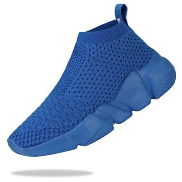 Imagem de Santiro Tênis infantil para meninos e meias respiráveis sem cadarço para meninas, moderno e leve, N - azul, 4 Big Kid