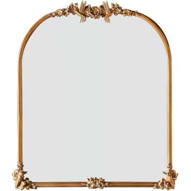 Imagem de Espelho De Arco Dourado Antigo, Espelho De Parede Decorativo Barroco, Espelho De Vaidade Retangular Vintage Para Banheiro, Quarto, Sala De Estar, Entrada, 50x70cm(20x28")