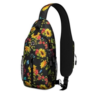 Imagem de Mochila transversal com girassol, flores em flor, mini bolsa tiracolo resistente à água com alça ajustável no peito, para caminhadas ao ar livre, ciclismo, esportes