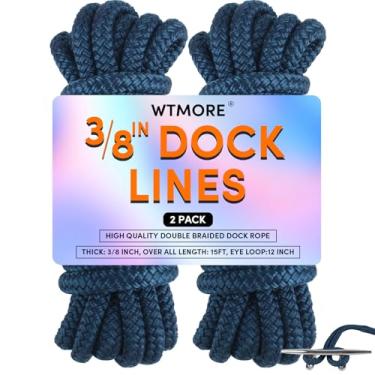 Imagem de Linhas de doca cordas de barco para ancoragem 3/20.3 cm x 15' Corda marinha trançada dupla linhas de barco para ancoragem, linhas de doca para barcos com laço, linhas de barco de corda de barco azul