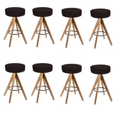 Imagem de Kit 08 Banqueta Alta Redonda Giratória Delia Madeira Sintético Marrom