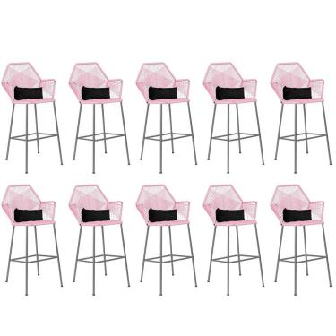 Imagem de Kit 10 Banqueta Alta Sttar Ferro Prata Fibra Rosa Bebê Almofada Sintético Preto