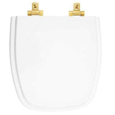Imagem de Assento Sanitário Laqueado Soft Close City Branco Para Vaso Celite Com Ferragem Dourada