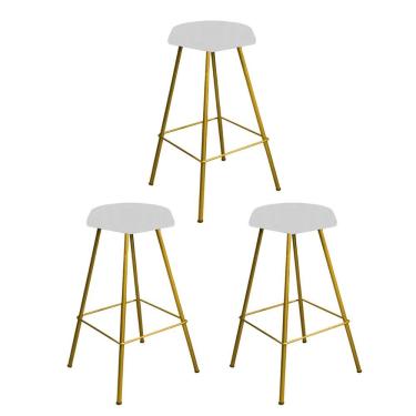 Imagem de Kit 03 Banqueta Alta Lari Eiffel Hexágono Bancada Bar Bistrô Ferro Dourado Suede Branco - Amey Decor