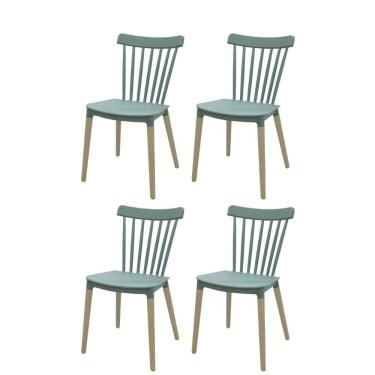 Imagem de Kit 4 Cadeiras Janaína Midi Rivatti Polipropileno Verde Menta Base Madeira