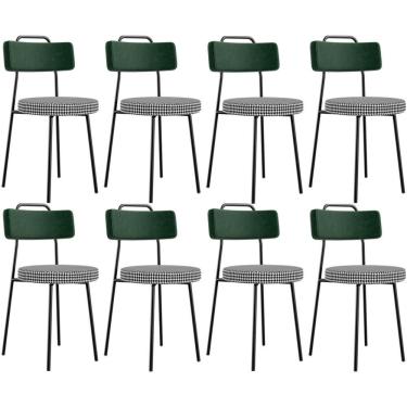 Imagem de Kit 08 Cadeiras Decorativa Estofada Sala Jantar Barcelona L02 Facto Verde Musgo Pied Poule - Lyam