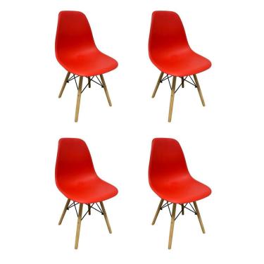 Imagem de Kit 4 Cadeiras Eames Polipropileno Base Madeira Flórida Fratini Vermelho