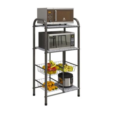 Imagem de Fruteira 3 Cestas 3 Prateleiras Lavinea Plus Soma Móveis Martelado Prata/Granito Ocre