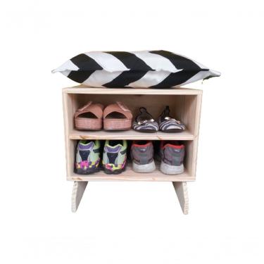 Imagem de Sapateira Madeira Puff Chevron Preto E Branco