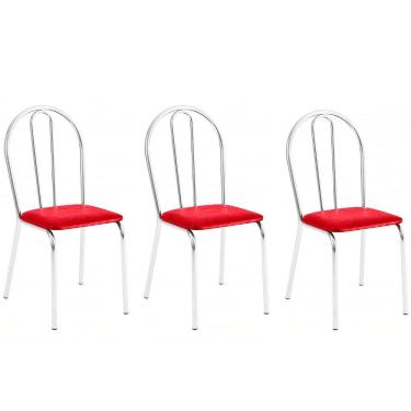 Imagem de Kit 3 Cadeiras Lisboa Cromada Para Cozinha Ou área Gourmet-assento Sintético Vermelho