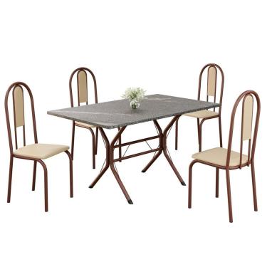 Imagem de Conjunto Sala De Jantar Mesa Retangular 120x75cm Tampo Granito Topázio 4 Cadeiras Linda Yescasa Creme-marrom