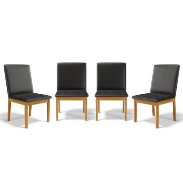Imagem de Kit Com 4 Cadeiras Daniela Madeira Maciça Estofada Para Mesa De Jantar Courino Preto 503