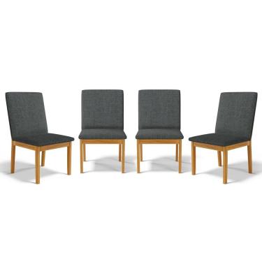 Imagem de Kit Com 4 Cadeiras Daniela Madeira Maciça Estofada Para Mesa De Jantar Linho Chumbo 406