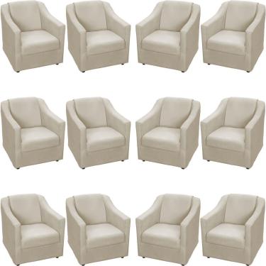 Imagem de Kit 12 Poltronas Mila Pé De Plástico Cromado - Bege Suede