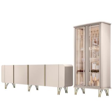 Imagem de Kit Aparador Buffet Bar Living Santiago Com Cristaleira Adega Síria B01 Off White