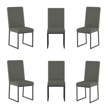 Imagem de Kit 6 Cadeira Estofadas Base De Ferro Preta Para Mesa Jantar Cinza