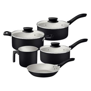 Imagem de Jogo De Panelas Tramontina Linz 5 Peças Em Alumínio Antiaderente Starflon Max Preto