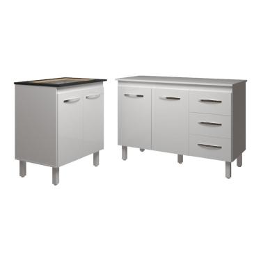 Imagem de Balcão Para Cooktop 4 Bocas Fran Branco E Armário Bruna 118 Cm Cozinha Gabinete Branco Com Tampo Tampão Branco