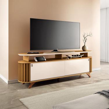 Imagem de Bancada Decorativa Kirby 1.8 Tv Até 70 Pol. Ripada Cinamomo/off White G26 - Gran Belo