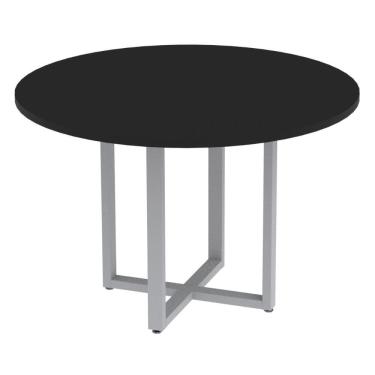 Imagem de Mesa De Reunião Redonda P25 Pandin 110 Cm (largura) Tampo Mdp Preto Pé Aço Tubular Cinza