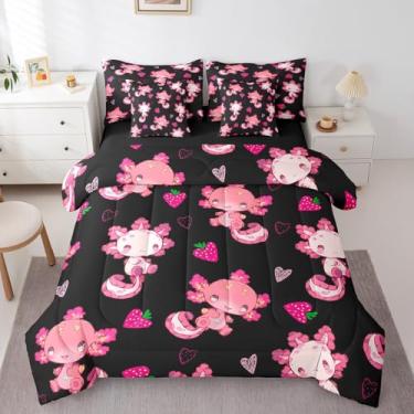 Imagem de Feelyou Jogo de cama infantil fofo Axolotl em uma bolsa, 7 peças, conjunto de cama kawaii, vida marinha kawaii, com desenho animado de frutas e adolescentes, 7 peças