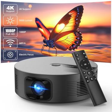 Imagem de Projetor Smart 1080P 4k Full HD Portátil com Alto-Falante Integrado, 11000 Lm WiFi 6, Bluetooth 5.0 e Correção Automática - Ideal para Cinema em Casa, Jogos e Externas, Negro