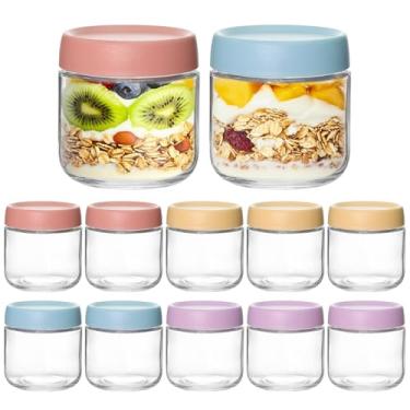 Imagem de KEYWING Pacote Com 12 Recipientes Para Aveia Noturna Tampa, Potes De Vidro Herméticos Boca Larga 10 Oz Armazenamento Alimentos Em Grandes Quantidades Lanches, Iogurte, Salada, Especiarias E Cereais