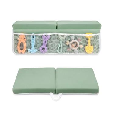 Imagem de PandaEar Joelheira E Apoio De Cotovelo Para Banho Bebê, Almofada Confortável Antiderrapante Ajoelhar Com Bolsos Organizadores Brinquedos, Espuma Dobrável A Hora Do Crianças Pequenas (Verde)