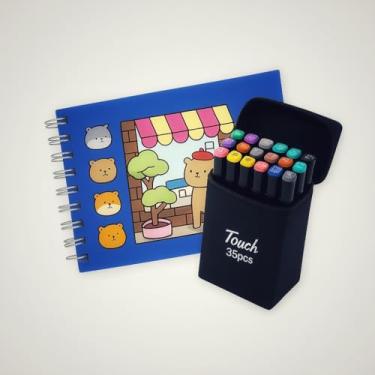 Imagem de Kit Livro De Colorir Capa Dura AZUL + 36 Canetinhas