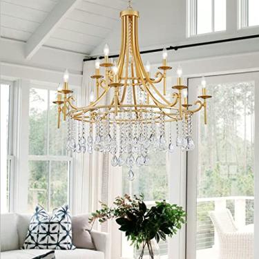Imagem de WUZUPS Lustre De Vela Com 12 Luzes, Pendente Roda Carroça, Luminária Teto Moderna Para Quarto, Corredor, Bar, Cozinha, Sala Jantar, Banheiro, Dourado