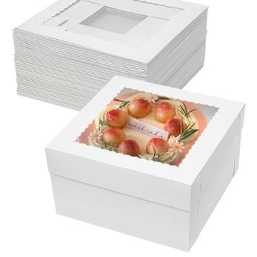 Imagem de Mefleet 25 Peças De Caixas Bolo 30X30X15 Cm Para Padaria, Bolos Em Camadas Com Janela, 30 Cm, Brancas, Grandes, Altas, Papelão, Recipientes Viagem, Tampas Casamento, Aniversário, Festa