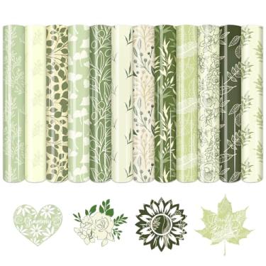 Imagem de HTVSTD Folhas De Vinil Transferência Calor - 12 12'' X 10'' E Flores Htv Verde Impresso Para Camisetas