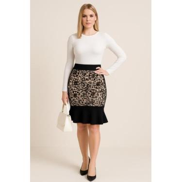 Imagem de Saia Elegante Midi Babada Feminina Cintura Alta Cauda De Peixe Estampa