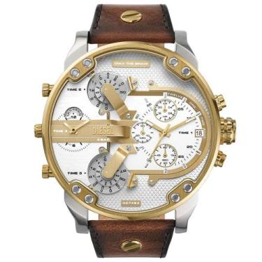 Imagem de Relógio DIESEL Mr. Daddy couro masculino Detalhes Dourado DZ7483B1 Ori