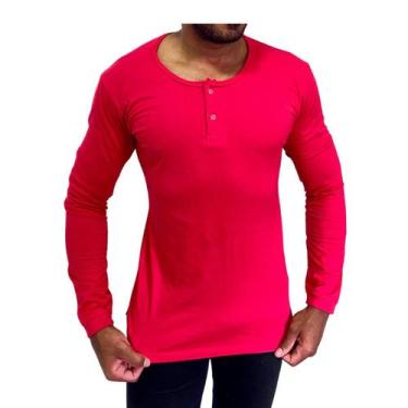 Imagem de Camisa Henley Masculina Manga Longa Algodão Egípcio Confortável Blusa 