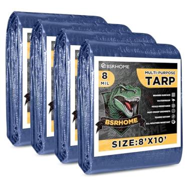 Imagem de Lonas à prova d'água 20 x 3 metros, pacote com 4 capas de lona azul resistente de 8 mm de espessura, lona de plástico resistente com ilhós de metal, capa de barraca externa para chuva de emergência