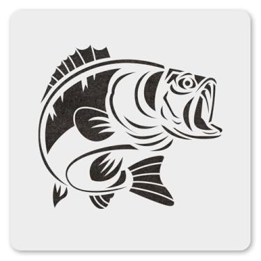 Imagem de MAGJUCHE Estêncil de peixe robalo 30,5 cm, estêncil de pesca reutilizável para pintura faça você mesmo artesanato decoração