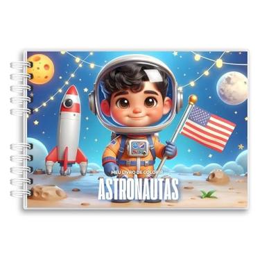 Imagem de Livro De Colorir Astronauta Capa Holográfica 50 Desenhos Folha Grossa Capa Dura Wire-o A5 colorindo com astronautas