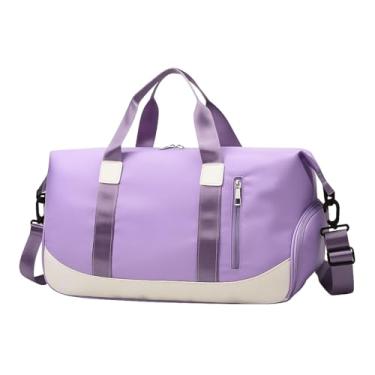 Imagem de Bolsa Mala de Viagem Grande 47cm – Alça Transversal Removível, Compartimento para Tênis e Roupas Molhadas, 5 Bolsos com Zíper, Acoplável à Mala de Rodinha (Roxa)