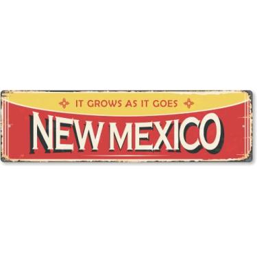 Imagem de SmartSign Placa de metal vintage do estado do Novo México de 10 x 35,5 cm "It Grows as It Goes", alumínio à prova de ferrugem de 40 mm com sobretudo transparente, decoração de parede retrô, multicolorido