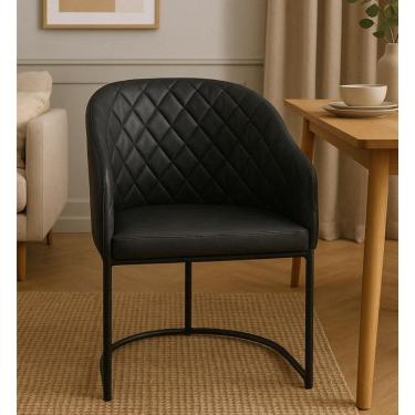 Imagem de Poltrona Estofada Com Base Fixa Em Aço Carbono Pintura Epóxi – Mavie Exclusiva Courino Durango Preto - Preto Fosco Epóxi