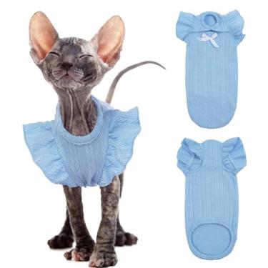 Imagem de DENTRUN Sphynx Camisola de gatos sem pelos pulôver roupas de gatinho com mangas com babados fofas respiráveis para gatos suéter macacão Sphynx Outfit Vest