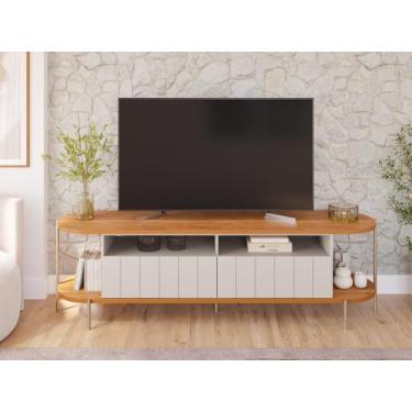 Imagem de Rack Bancada p/ TV até 70 Pol Mônaco Ripado 1 Porta e 1 Gaveta Cinamom