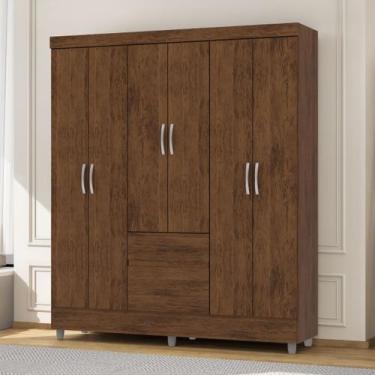 Imagem de Guarda Roupa Solteiro Ideal 6 Portas 2 Gavetas Marrom - Vila Rica