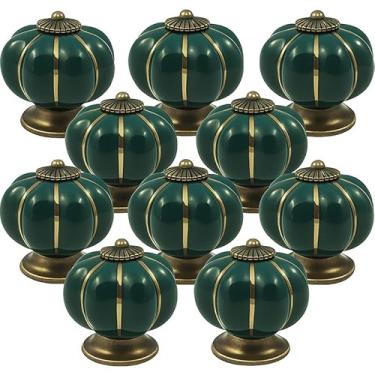 Imagem de Kit 10 Puxador de Porcelana Cerâmica Abóbora Gaveta Armário Móveis Retrô Vintage Colonial Verde Escuro C1021 – Casa Nobile