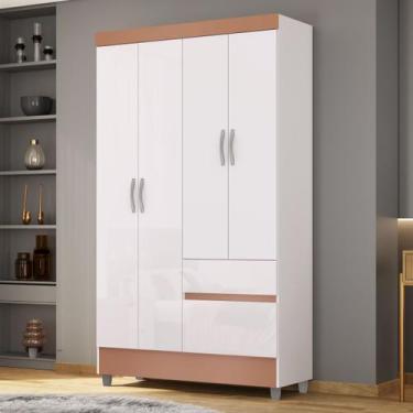 Imagem de Guarda Roupa Solteiro Pequeno Ideal 4 Portas 2 Gavetas Branco Camarim 