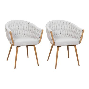 Imagem de Kit 2 Cadeiras De Aproximação Eloá Estrutura Aço Carbono Laminado Natural Com Estofado Linho Cru